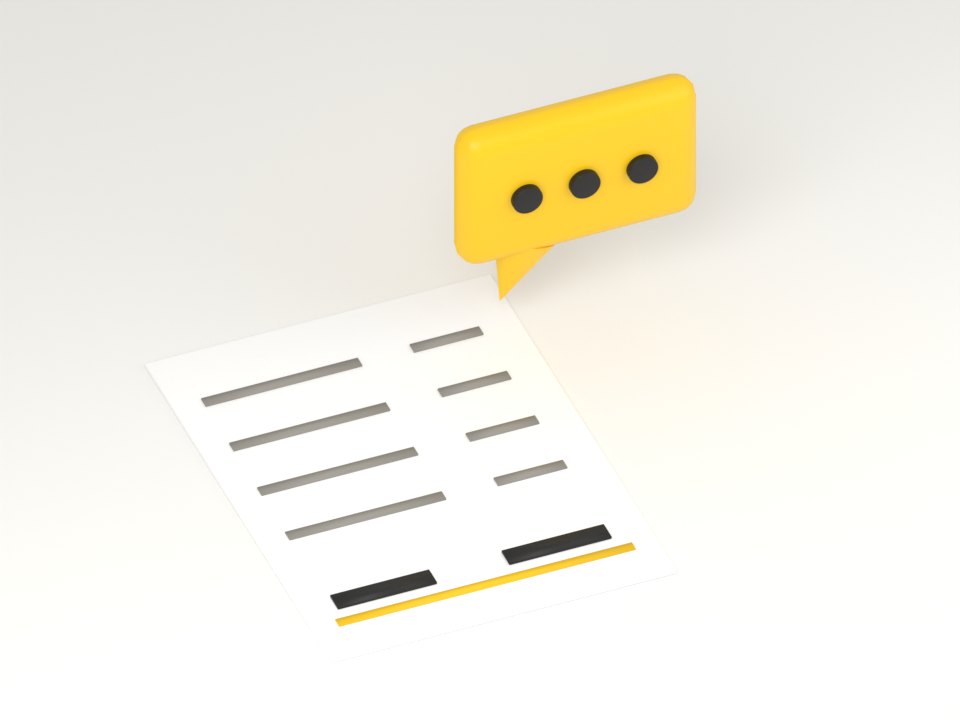 Illustration of an itemized statement with a total and a speech bubble
